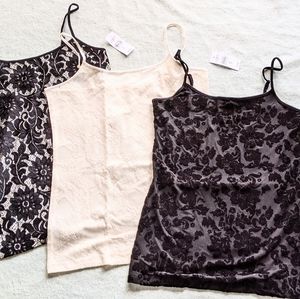 Pack of 3 lace and velvet camisoles